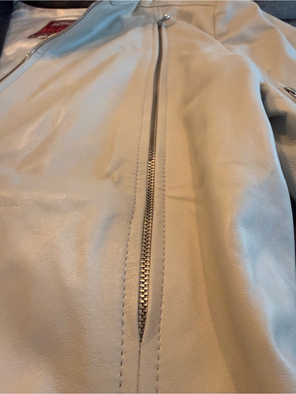 Beige Leather Zip-Front Jacket - Picture 3 of 7
